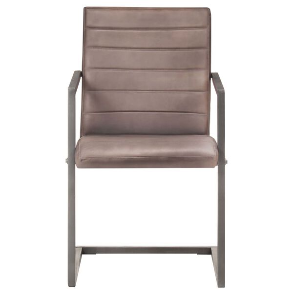 vidaXL كراسي سفرة ذات دعامة 2 ق جلد بني حقيقي