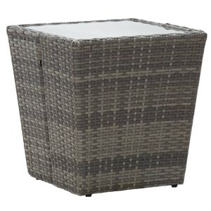 vidaXL طاولة شاي رمادي 41.5&times;41.5&times;43 سم بولي روطان وزجاج مُقوّى