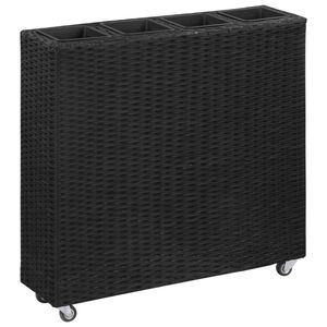 vidaXL حوض زراعي مرتفع مع 4 أصص 80&times;22&times;79 بولي روطان أسود