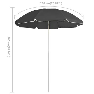 vidaXL مظلة شمسية خارجية مع عمود فولاذي أنثراسيت 180 سم