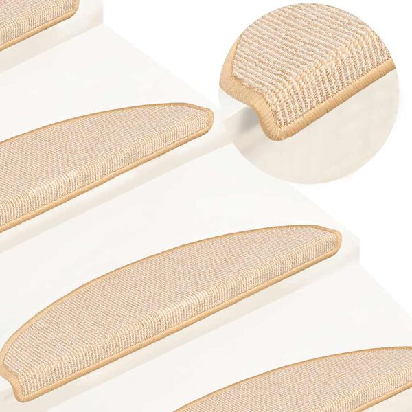 vidaXL سجادات درج، 15 قطعة، 65x21x4 سم، أبيض وبني، نصف دائري كبير