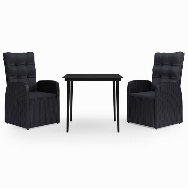 vidaXL عدد 3 قطع طقم سفرة حديقة مع وسائد أسود