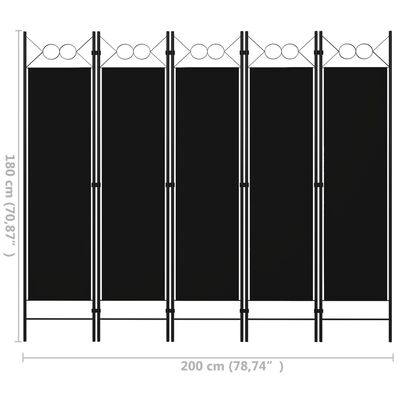 vidaXL مقسم غرفة ذو 5 ألواح أسود 200×180 سم