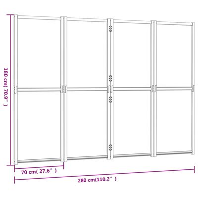 vidaXL مقسم غرفة ذو 4 ألواح أبيض كريمي 280×180 سم