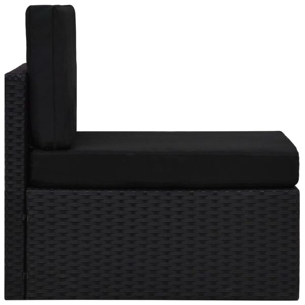 vidaXL أريكة مقطعية وسطى مع وسادة بولي روطان أسود