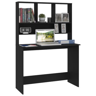 vidaXL مكتب ذو رفوف أسود 110×45×157 سم خشب صناعي