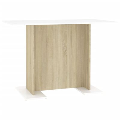vidaXL طاولة طعام أبيض وسونوما اوك 110×60×75 سم خشب مضغوط