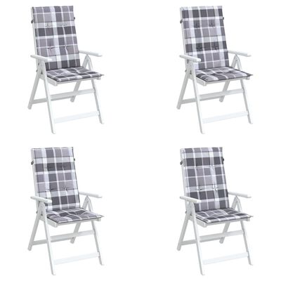vidaXL وسائد كرسي حديقة 4 ق نمط كاروهات رمادي 120×50×3 سم