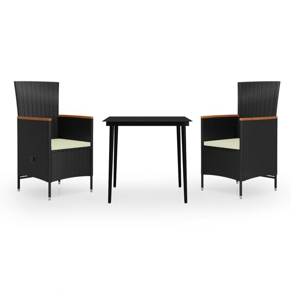 vidaXL عدد 3 قطع طقم سفرة حديقة مع وسائد أسود