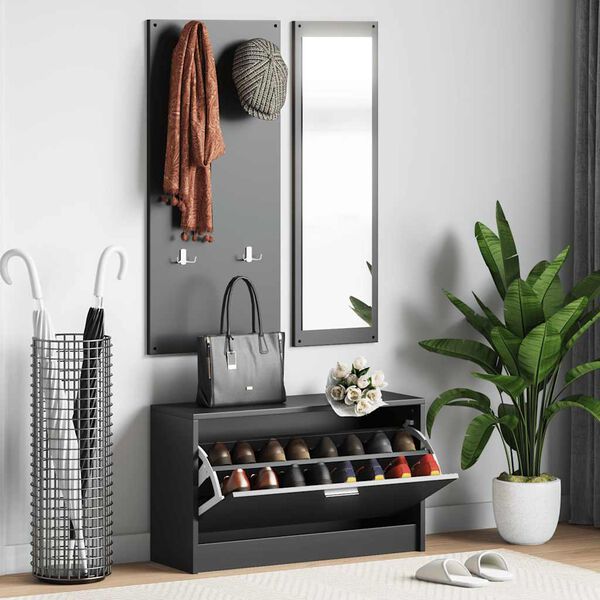 vidaXL طقم خزانة أحذية 3 في 1 من الخشب الهندسي الأسود