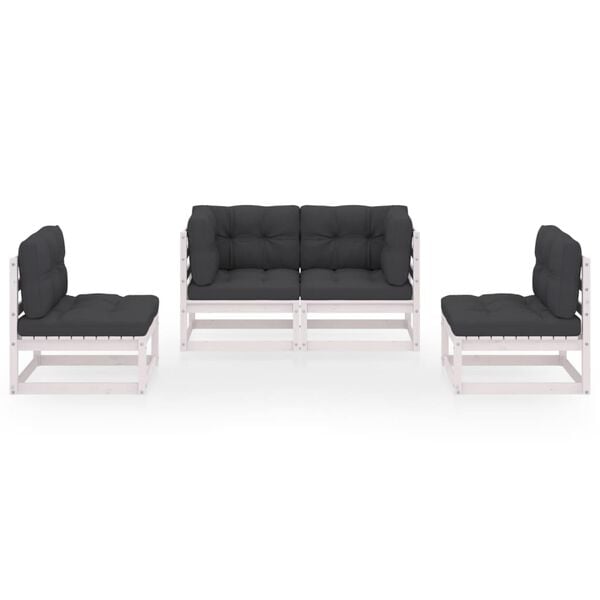 vidaXL طقم جلسة حديقة 4 قطع مع وسائد خشب صنوبر صلب