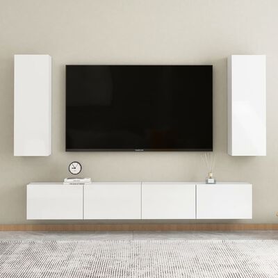 vidaXL خزانة تلفزيون أبيض لامع 30.5×30×90 سم خشب مضغوط