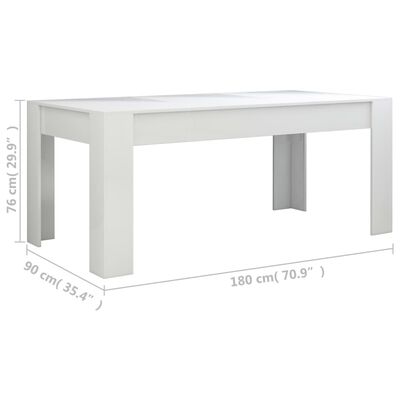 vidaXL طاولة سفرة أبيض لامع 180×90×76 سم خشب حبيبي