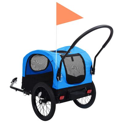 vidaXL عربة دراجة 2 في 1 للحيوانات الأليفة وعربة ركض لون أزرق وأسود