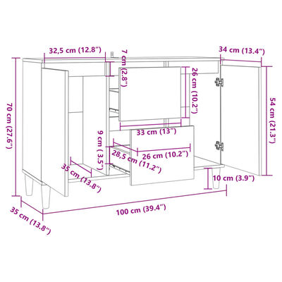 vidaXL خزانة جانبية رمادي أسمنتي 101×35×70 سم خشب صناعي