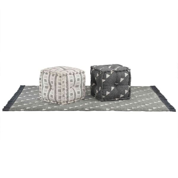 vidaXL Pouffes هندسي رمادي وأبيض 40 x 40 x 40 cm قماش