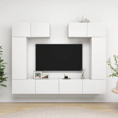 vidaXL طقم خزانة تلفاز 6 قطع خشب صناعي أبيض (801472×2+803345+801481×2)