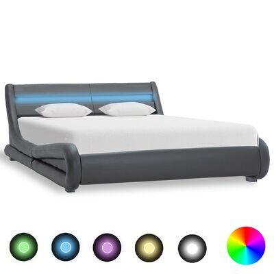 vidaXL إطار سرير مع مصباح LED جلد صناعي رمادي 200x140 سم