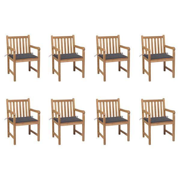 vidaXL كراسي حديقة 8 قطع مع وسائد أنثراسيت خشب ساج صلب