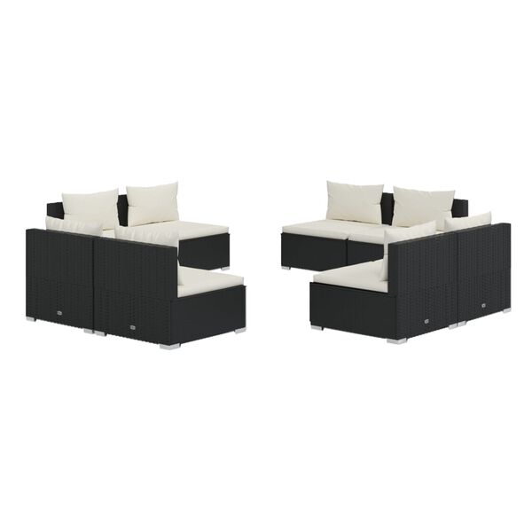 vidaXL عدد 8 قطع طقم جلسة حديقة مع وسائد بولي روطان أسود