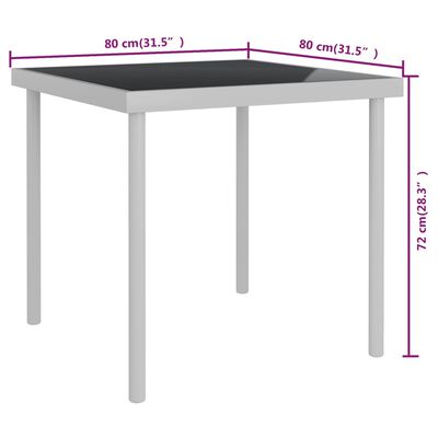 vidaXL طاولة سفرة خارجية رمادي فاتح 80×80×72 سم زجاج وفولاذ