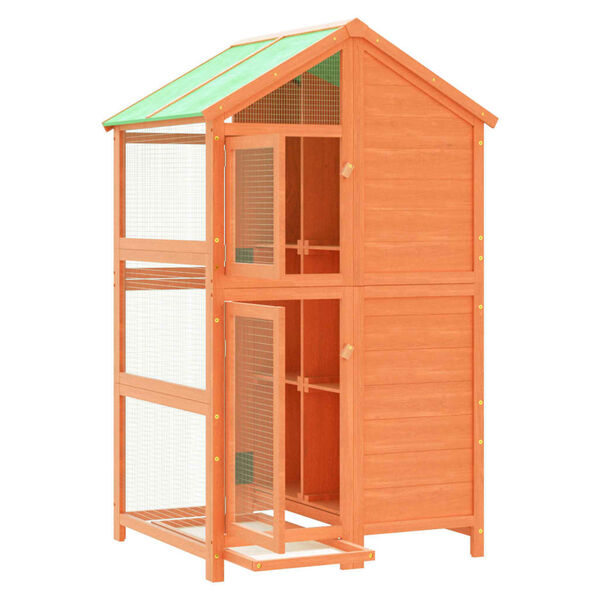 vidaXL منزل طيور بني 152x81x97 سم خشب صنوبر صلب