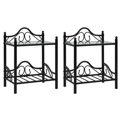 vidaXL طاولات سرير جانبية 2 ق فولاذ وزجاج مقسى 45×30.5×60 سم أسود