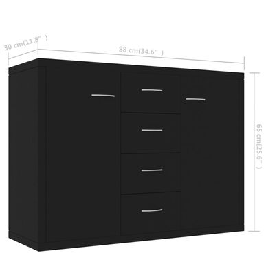 vidaXL خزانة جانبية لون أسود 88×30×65 سم خشب صناعي