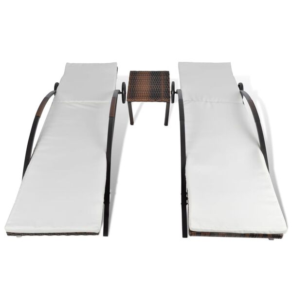 vidaXL كراسي تشمس مع طاولة بولي روطان بني