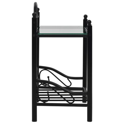 vidaXL طاولة سرير جانبية فولاذ وزجاج مقسّى 45×30.5×60 سم أسود