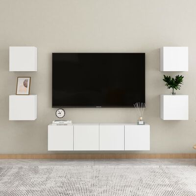 vidaXL خزانات تلفزيون جدارية 2 قطع أبيض 30x30x30.5 سم
