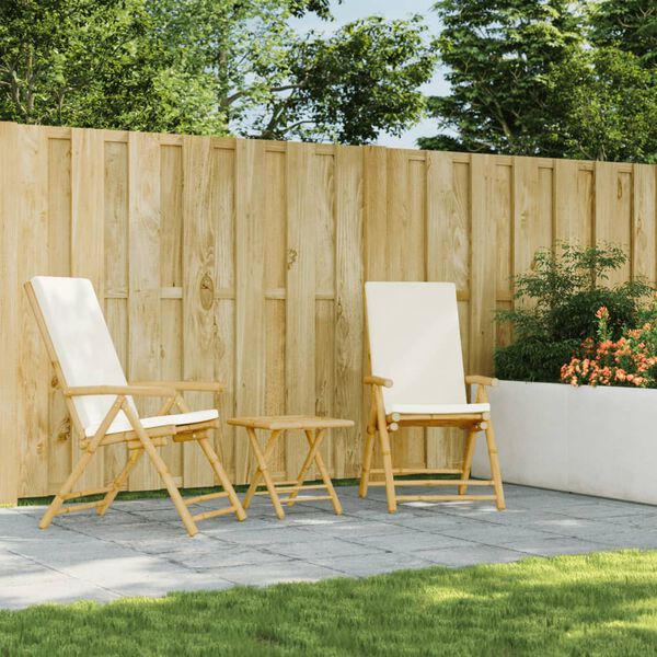 vidaXL كرسيان قابلان للطي للحديقة مع وسائد، مصنوعان من الخيزران