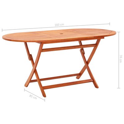 vidaXL طاولة حديقة قابلة للطي 160×85×74 سم صلب أوكالبتوس صلب