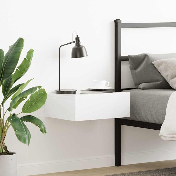 vidaXL منضدة سرير عائمة أبيض لامع 40&times;30&times;15 سم خشب صناعي