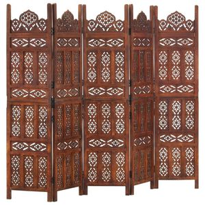 مقسم غرف مكون من 5 ألواح منحوت يدوياً بني 165x200 سم خشب مانجو صلب