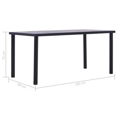 vidaXL طاولة سفرة أسود ورمادي أسمنتي 160×80×75 سم خشب MDF