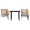 vidaXL 3 Piece Garden Dining Set with Cushions Brown Poly Rattan Glass - Untranslated