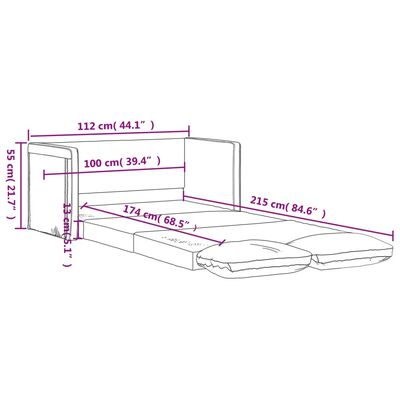 vidaXL سرير أريكة أرضي 2 في 1 لون رمادي داكن 55x174x112 سم قماش