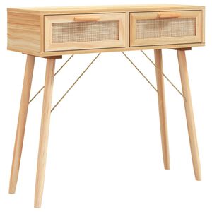 vidaXL طاولة كونسول لون بني 75x30x80 سم خشب صنوبر صلب وروطان طبيعي