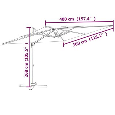 vidaXL مظلة حديقة كابولي مع عمود ألومنيوم أنثراسيت 400×300 سم