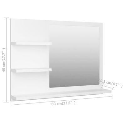 vidaXL مرآة حمام أبيض 60×10.5×45 سم خشب حبيبي