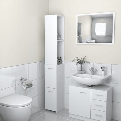 vidaXL خزانة حمام أبيض 25×26.5×170 سم خشب صناعي
