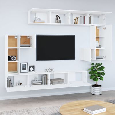 vidaXL خزانة تلفزيون مثبتة على الحائط لون أبيض خشب صناعي