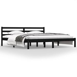 vidaXL إطار سرير خشب صنوبر صلب 180&times;200 سم أسود 6FT سوبر كينج