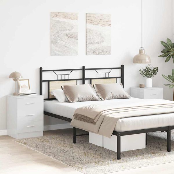 vidaXL خزانات جانب سرير 2 ق لون أبيض لامع جدًا 38×35×56 سم خشب صناعي