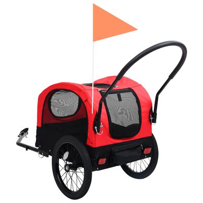 vidaXL عربة دراجة 2 في 1 للحيوانات الأليفة وعربة ركض لون أحمر وأسود