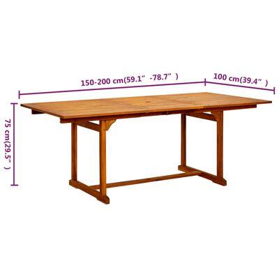 vidaXL طاولة سفرة حديقة (150-200)×100×75 سم خشب أكاسيا صلب