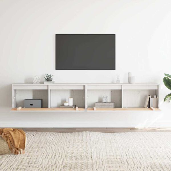 vidaXL خزانات حائط لون أبيض 2ق 35x30x100 سم خشب صنوبر صلب