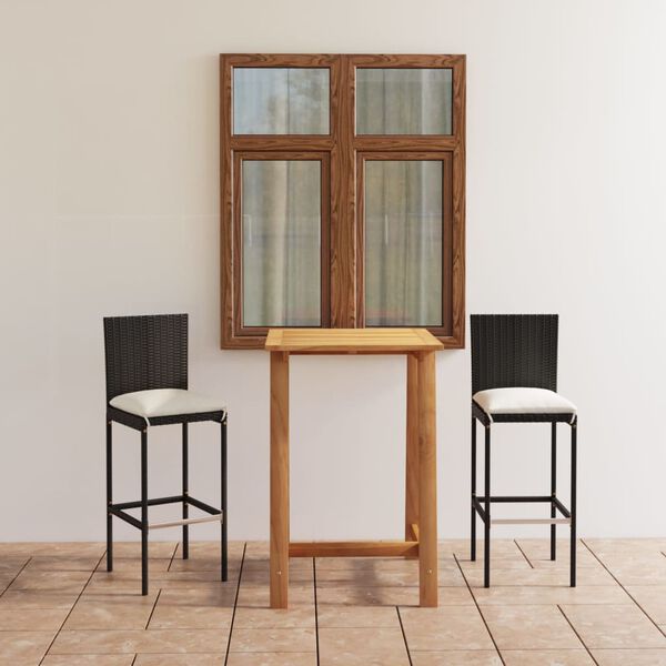 vidaXL طقم بار حديقة 3 قطع مع وسائد لون أسود