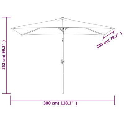 vidaXL مظلة خارجية مع عمود فولاذ 300×200 سم أنثراسيت